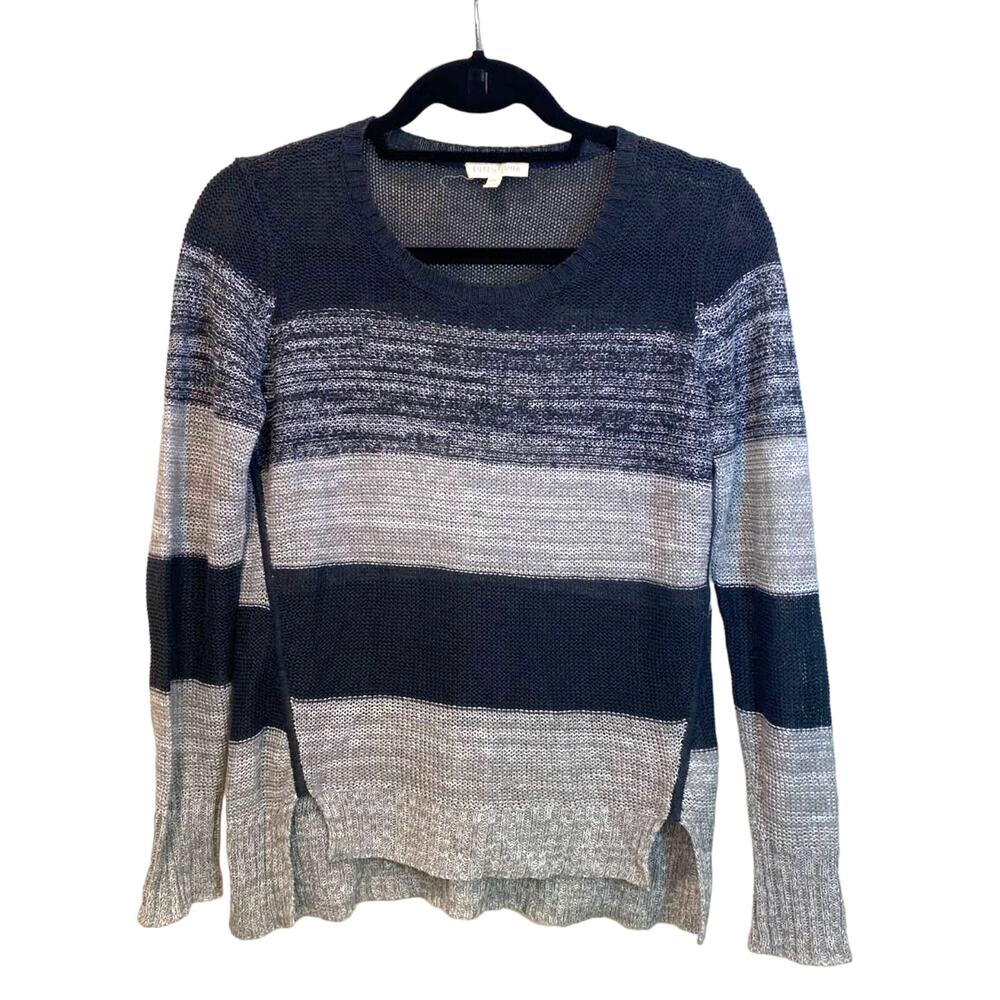 Eileen Fisher 100% Organic Linen Gray Stripped Sheer Knitted Sweater PP